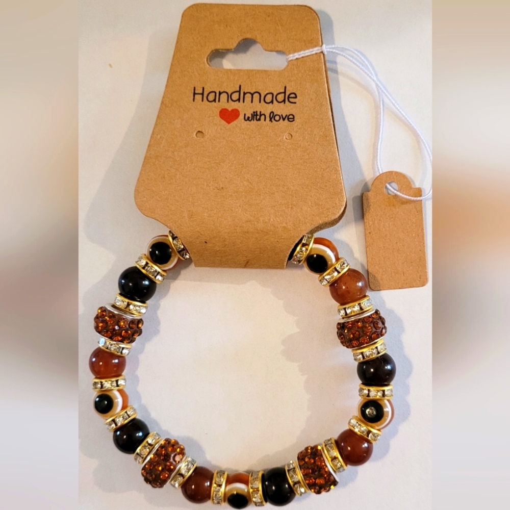 Brown Evil Eye Beaded Stretch Protection Mal De Ojo Luck Bracelet